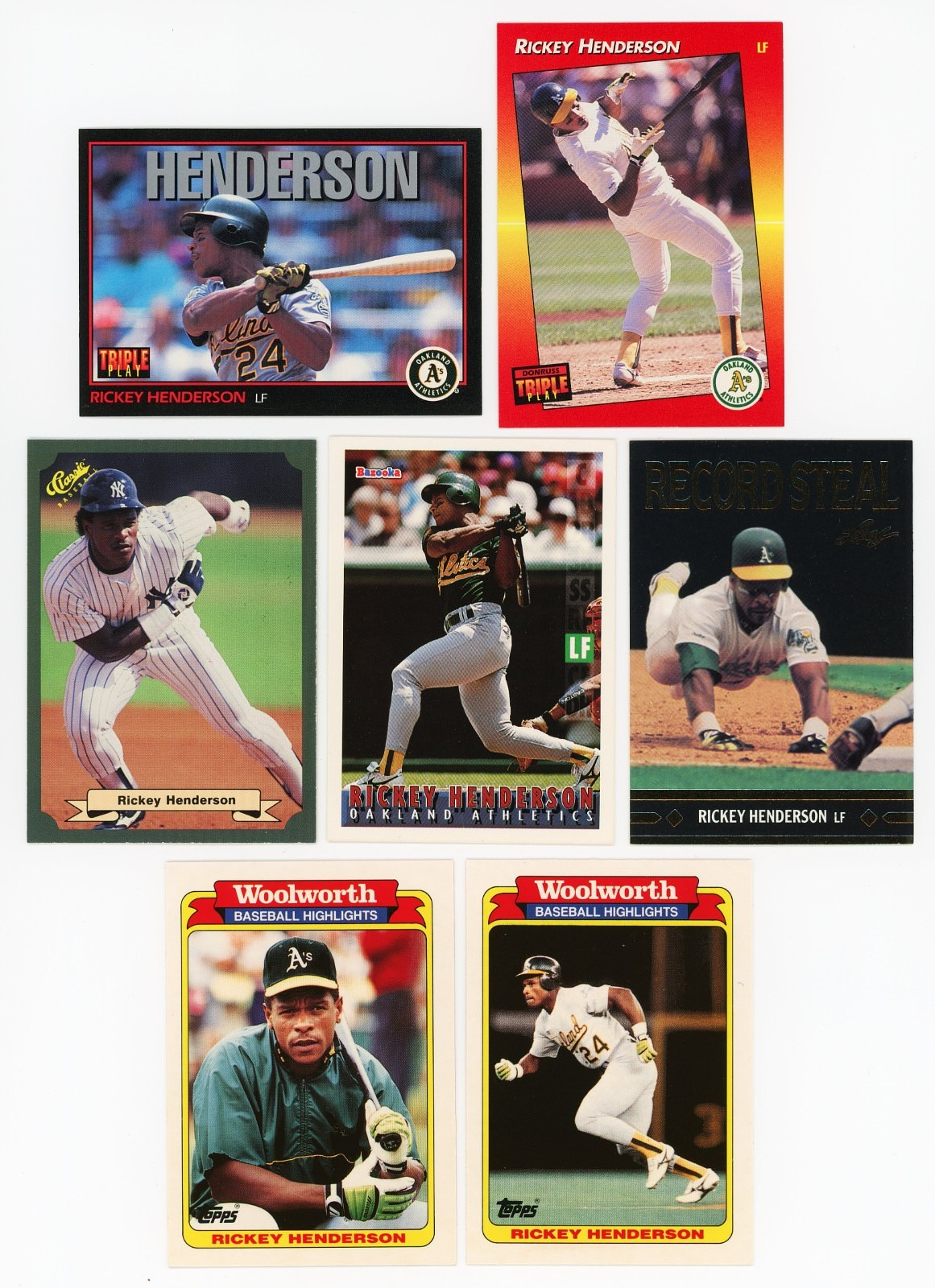 RICKEY HENDERSON BAZOOKA TRIPLE PLAY CLASSIC WOOLWORTH LEAF YANKEES A's LOT(7)