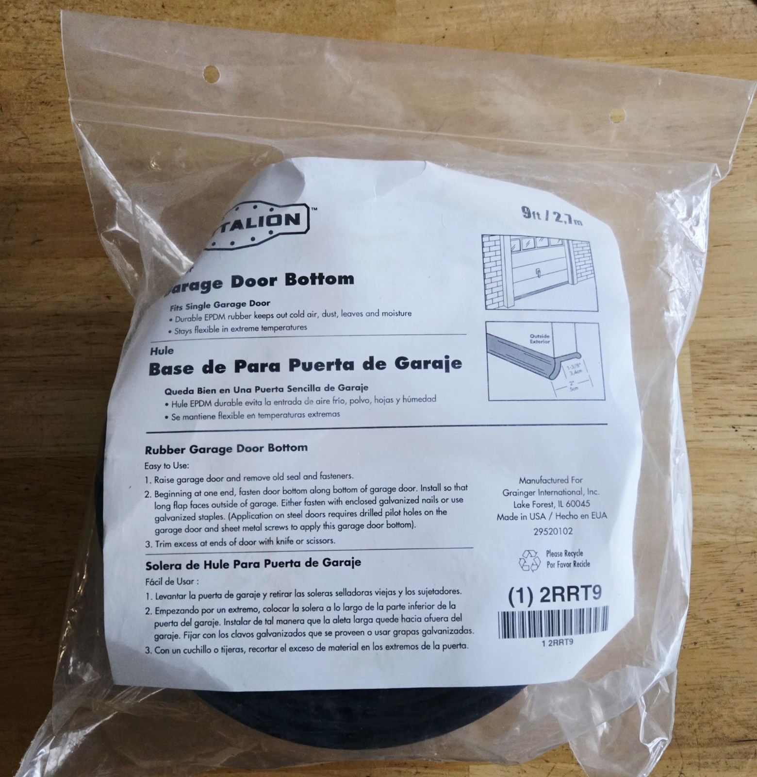 Battalion Garage Door Bottom Seal 9' X 2" Hardware Included NEW IN BAG