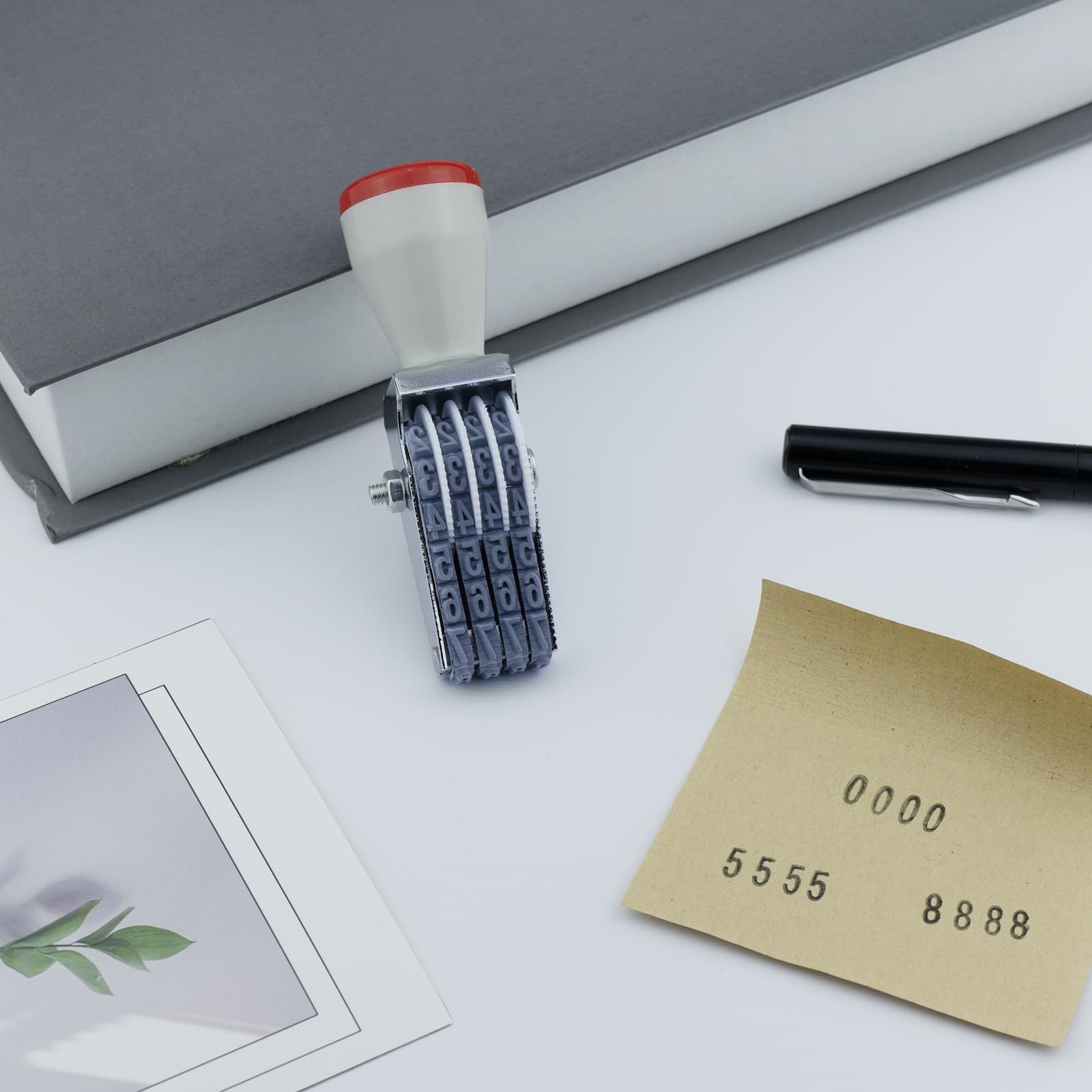 4 Digit Number Stamp by JPKTA,Rubber Changeable Office 4 Stamp, Grey