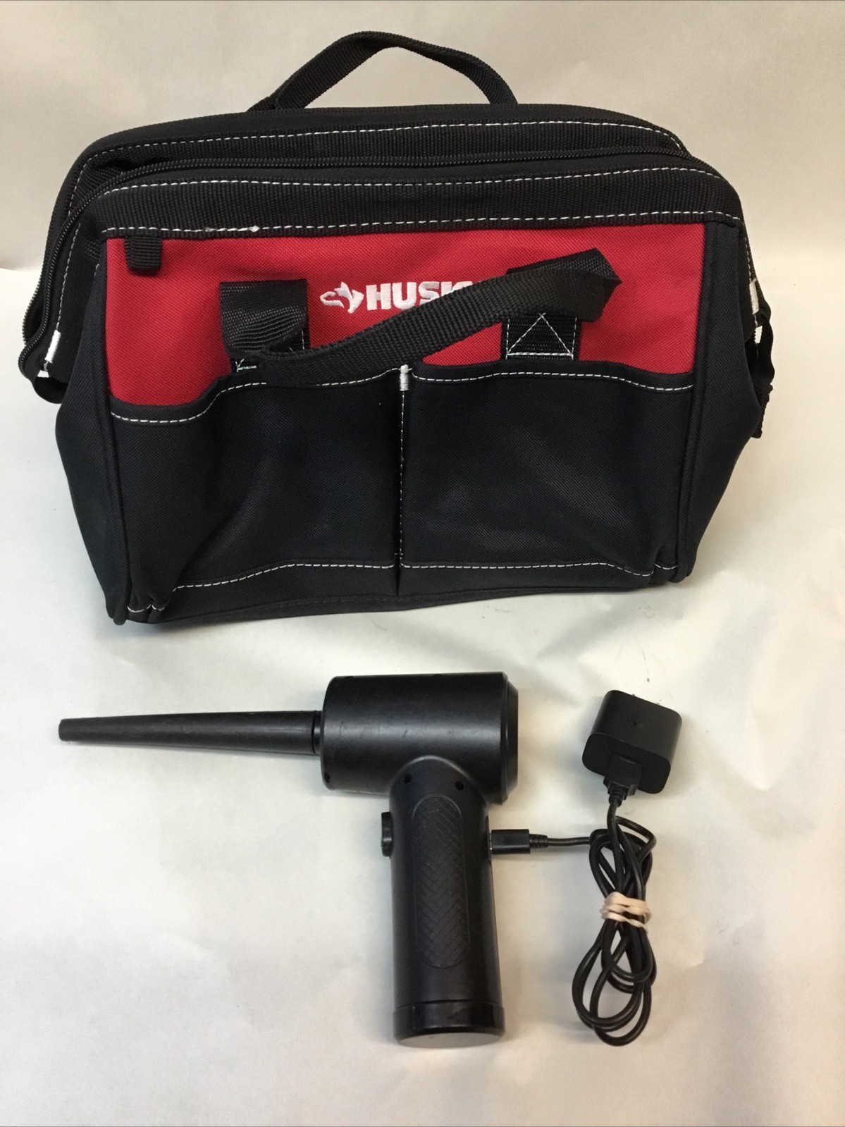 Husky 12 in 4 Pocket Zippered Tool Bag, Multi- Bit, & Wireless Air Duster Blower