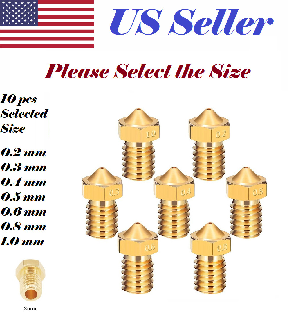 10 PCs 0.2 - 1mm Brass Nozzle 3mm Extruder 3D Printer V5 V6 J-Head Hotend