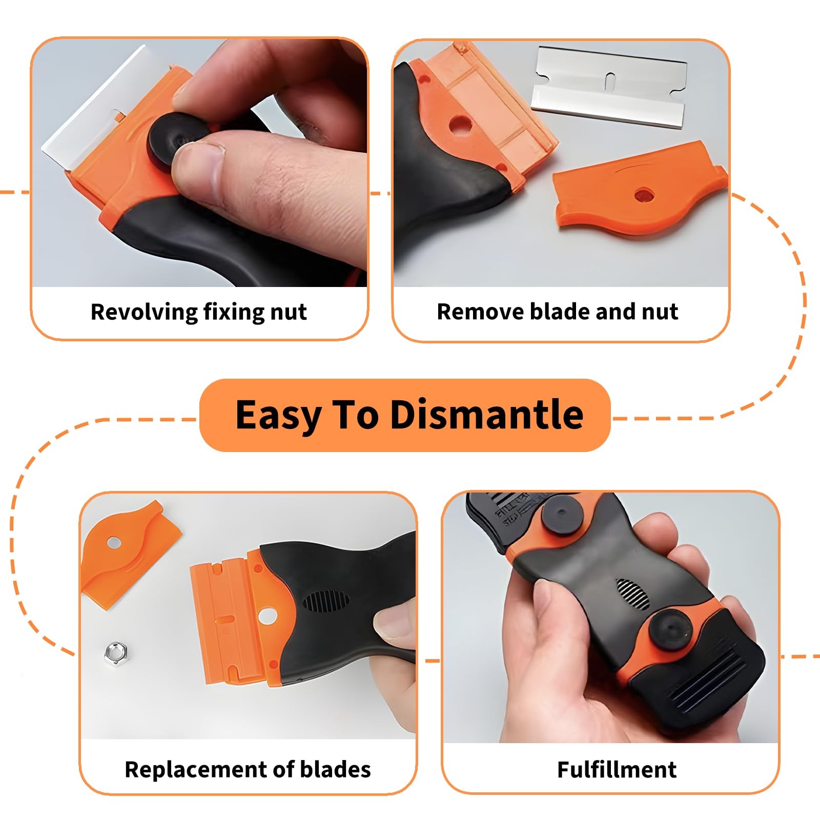 Razor Blade Scraper Tool Set, 4 Pack Paint Scrapers with 30 Plastic & 30 Metal