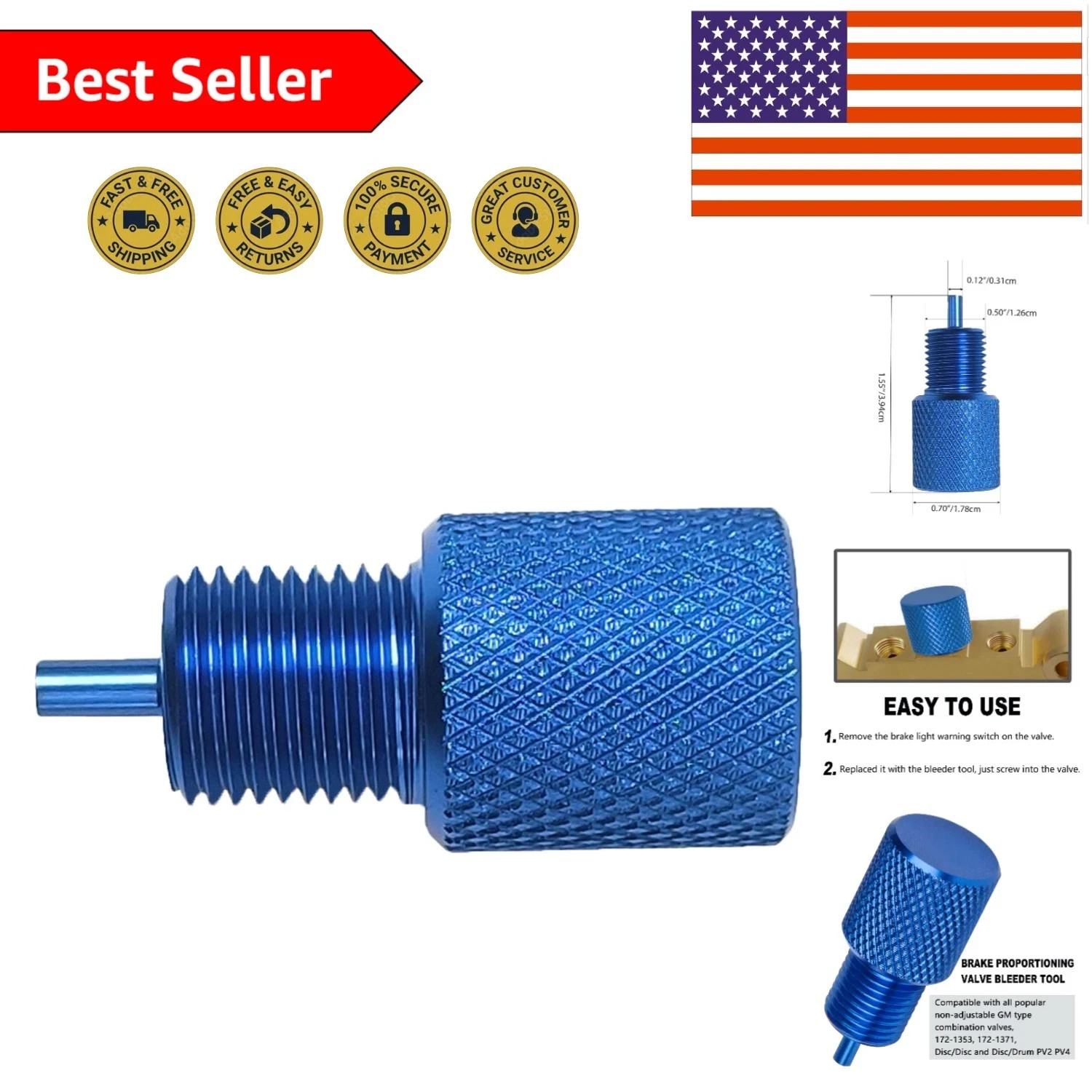 Brake Bleeder Tool for GM Combination Valves PV2 PV4 - Blue Color Aluminum
