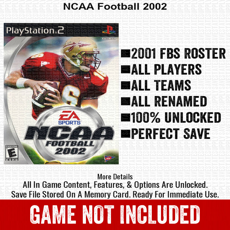 NCAA Football 2002 PS2 Playstation Roster Season Player Update Memory Card