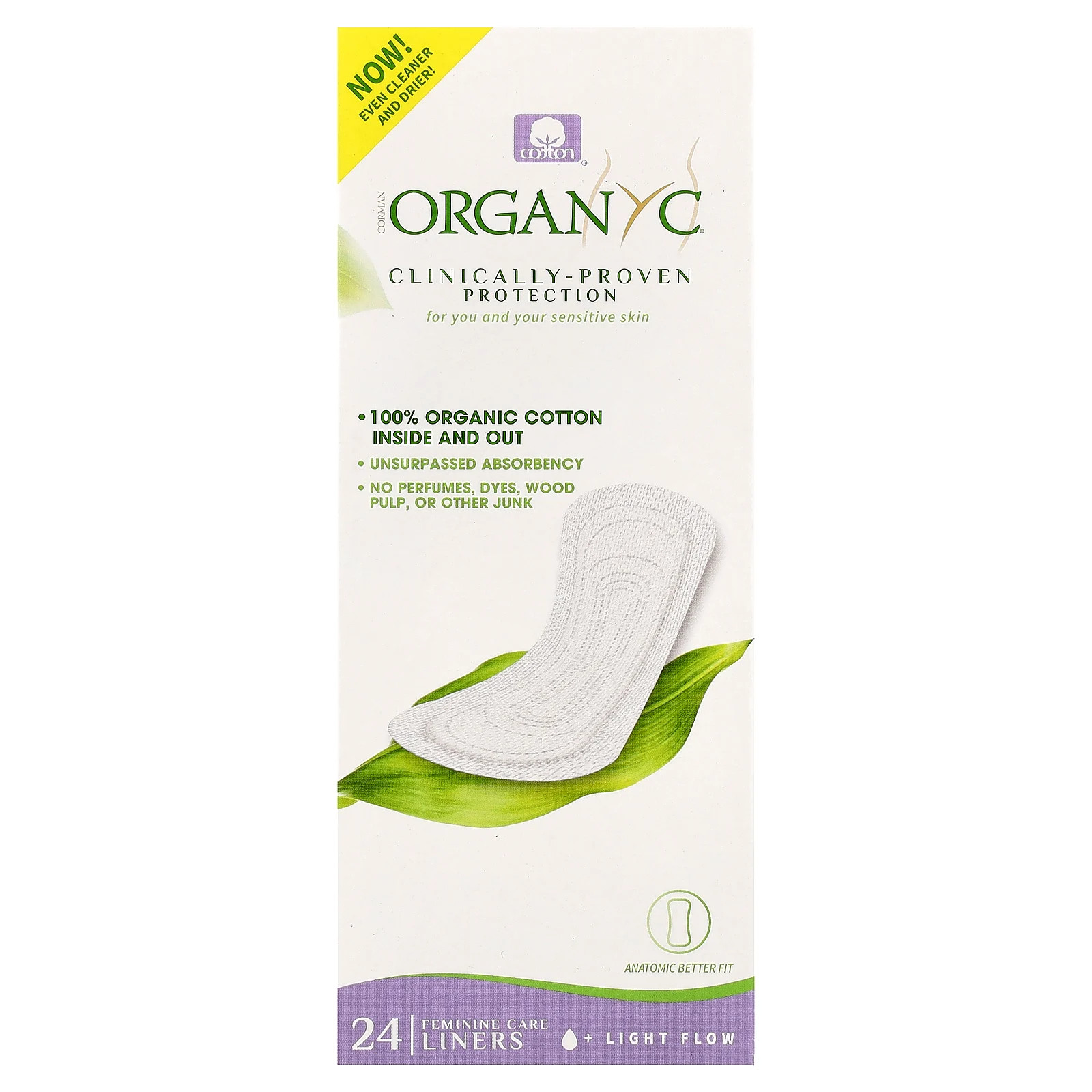 Organic Cotton Panty Liners, Light Flow, 24 Liners