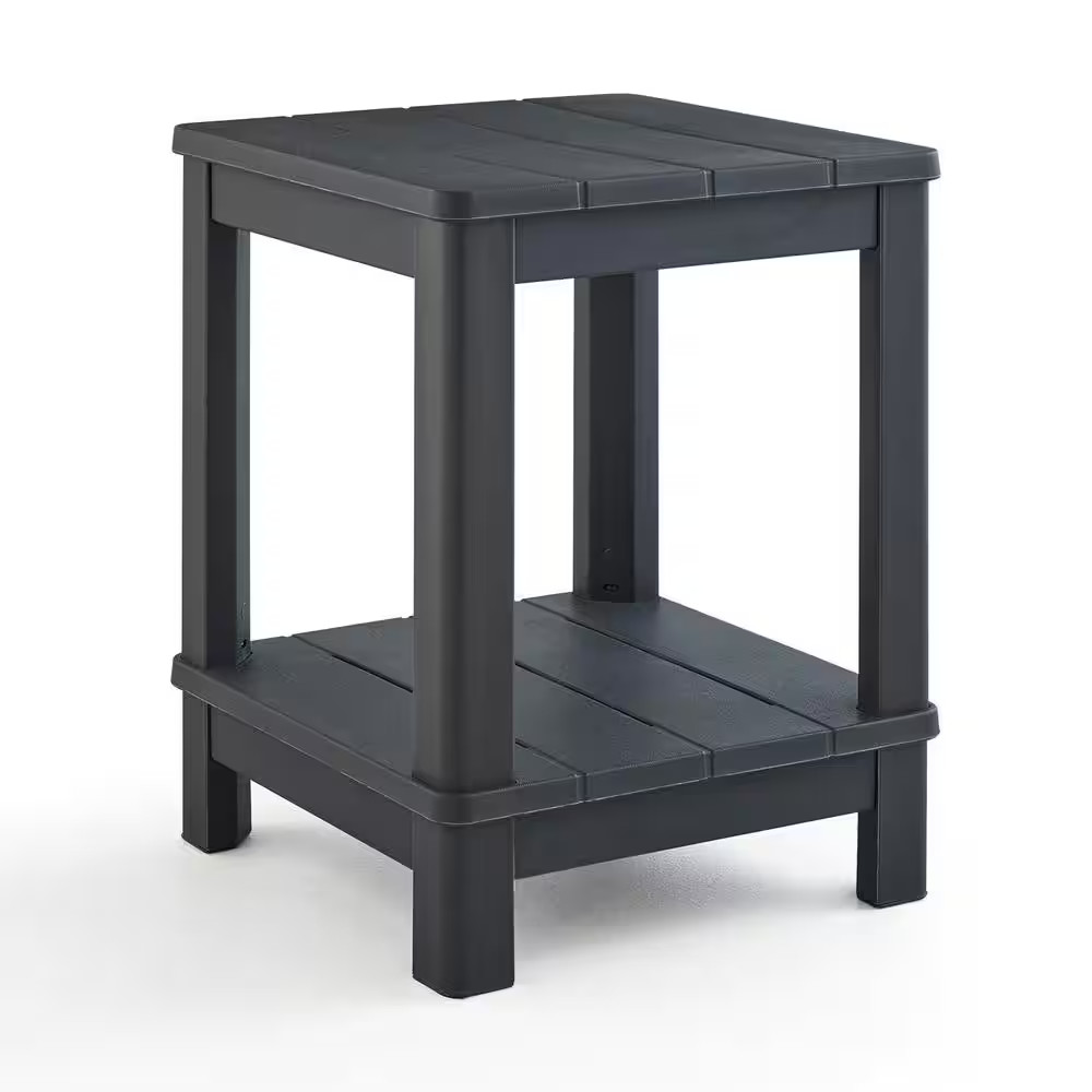 Deluxe 20 In. Resin Graphite Square Patio Side Table with Storage
