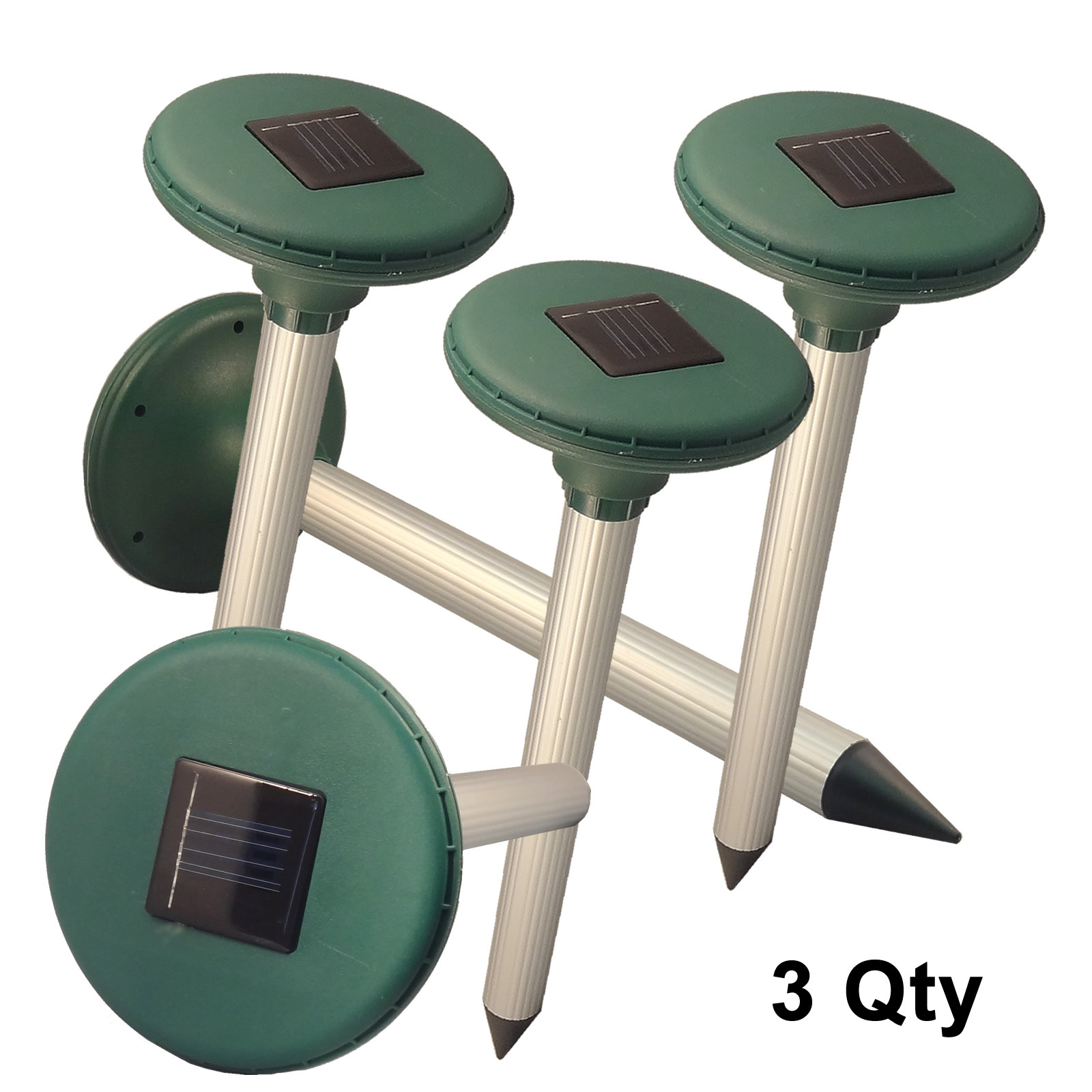 Qty 3 Garden Farm Solar Ultrasonic Multi Pulse Gopher Mole insect Pest Repeller
