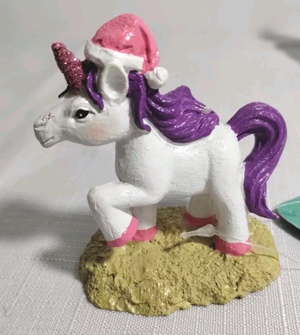 Merry & Bright Holiday Aquarium Decor Christmas Unicorn Pink Purple 3" NOS w Tag