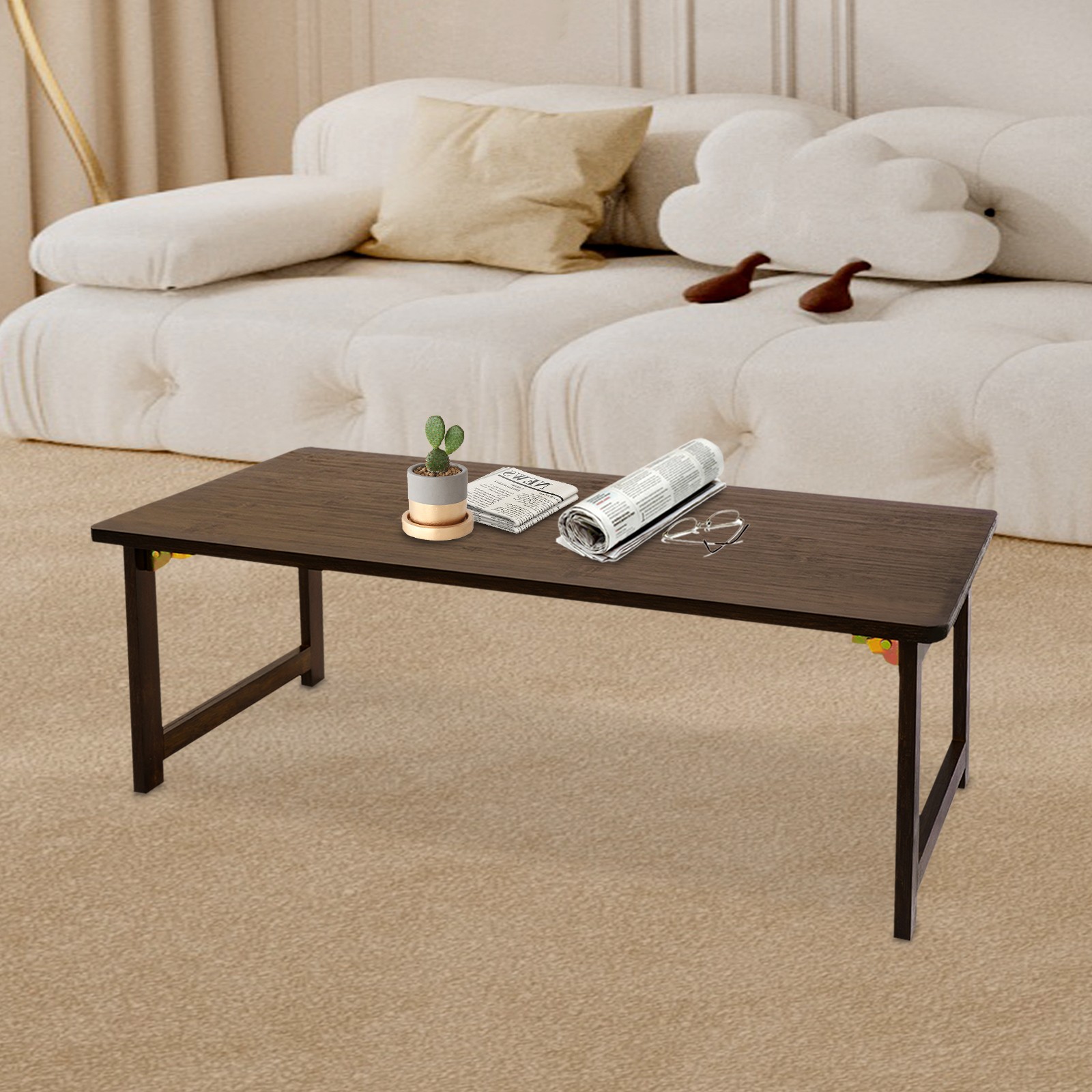 Bamboo Foldable Floor Coffee Table, Low Coffee Table, Floor Standing Table