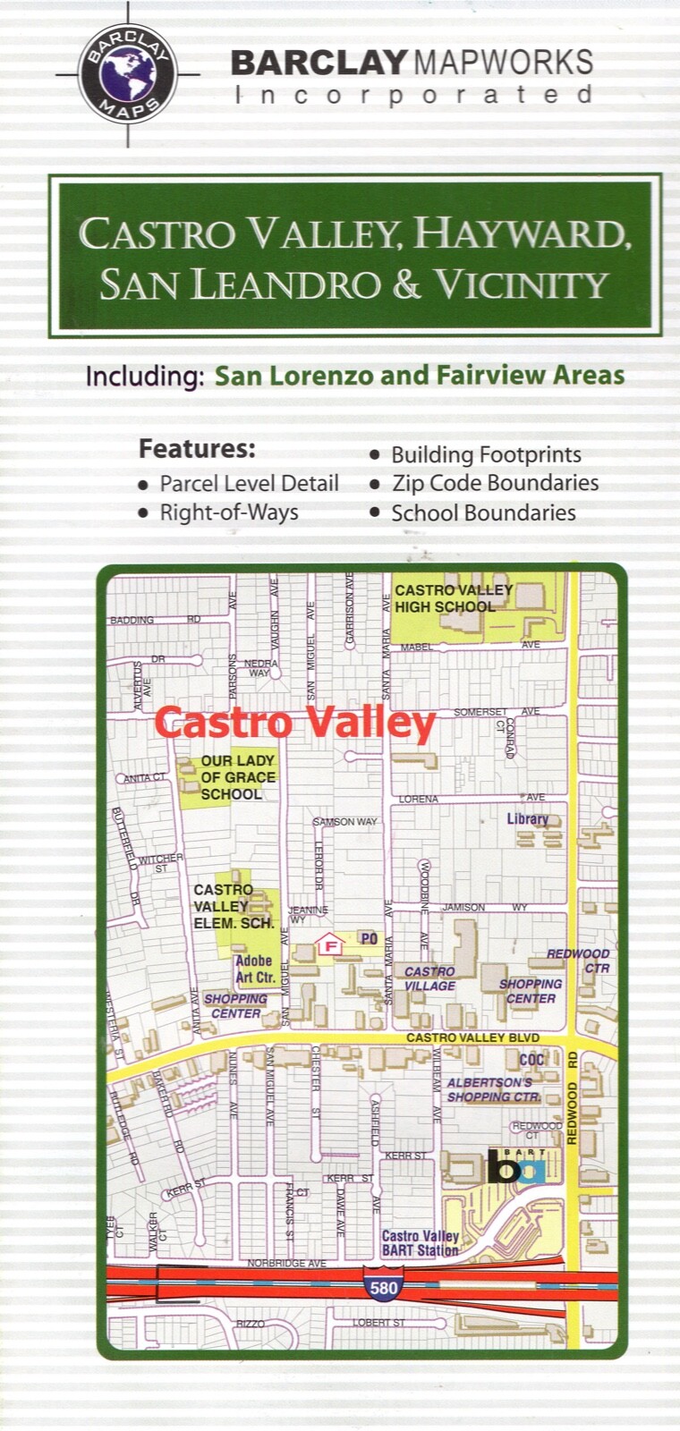 Castro Valley Hayward San Leandro Road Map by Barclay Mapwork (2004) (BRAND NEW)