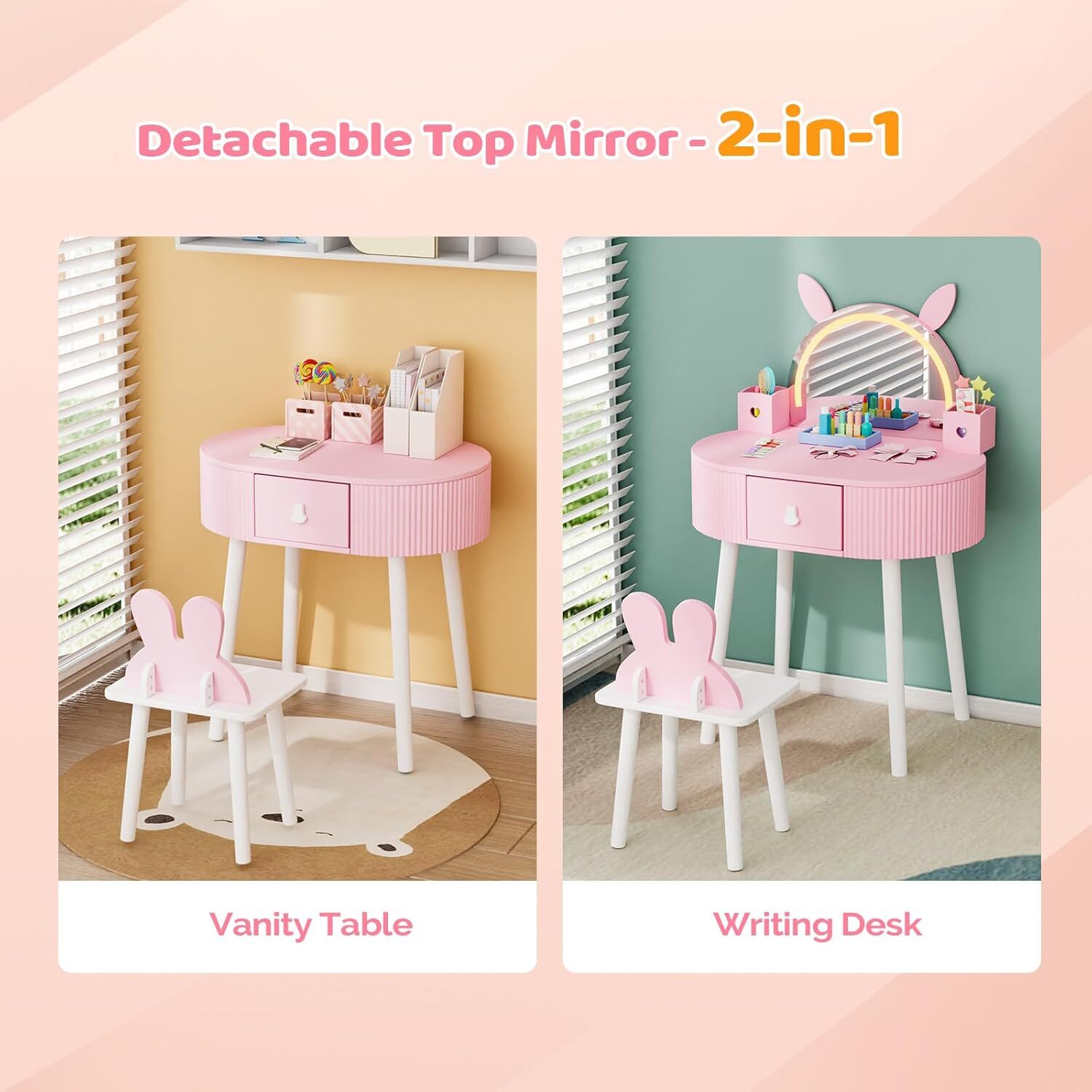 JOYMOR Kids Vanity with Lights, Girls Vanity Set w/Touch Screen 3 Colors