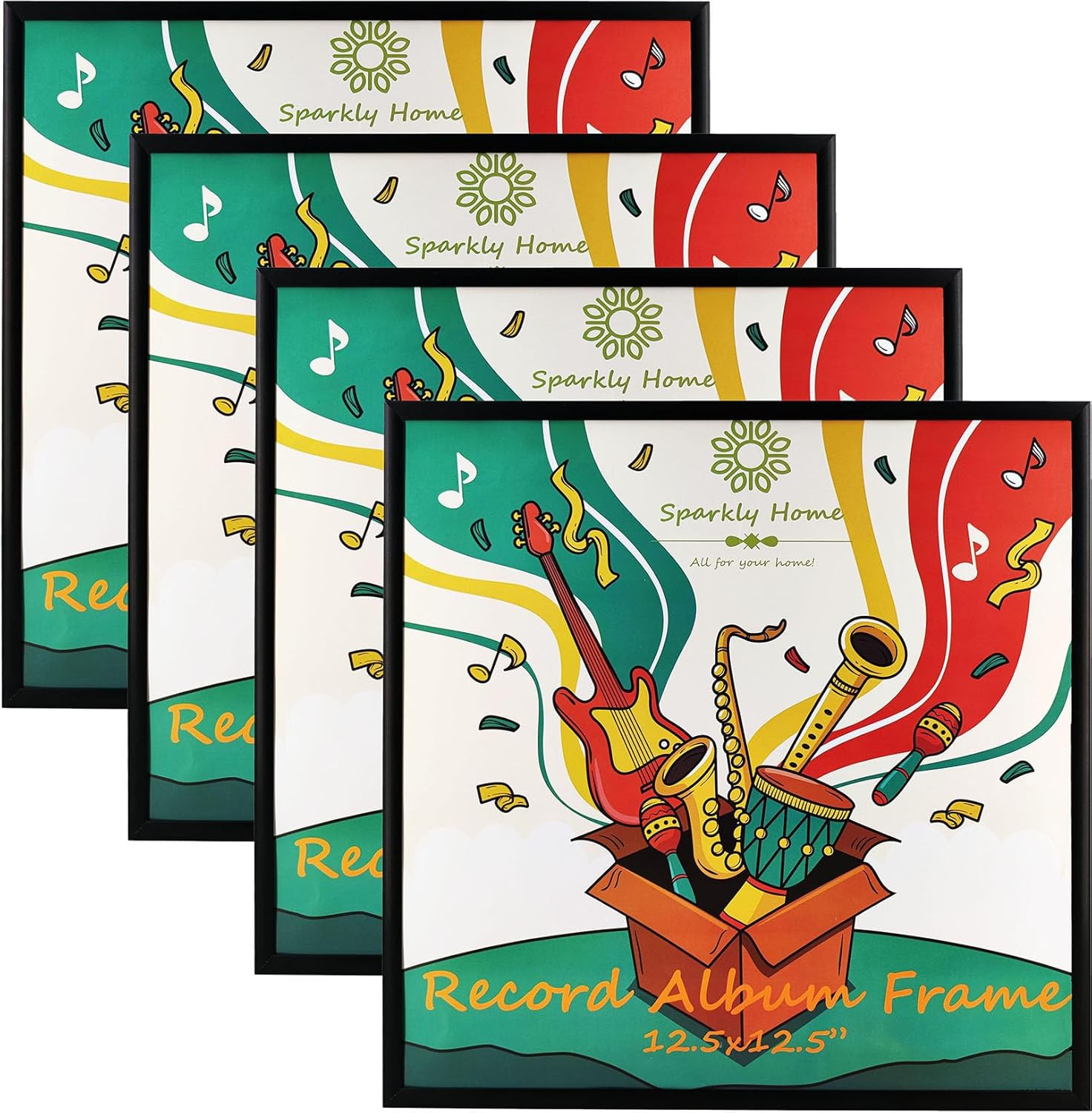 4 Packs,12.5x12.5 Black Aluminum Metal Vinyl Record Album Frame, Display Music V