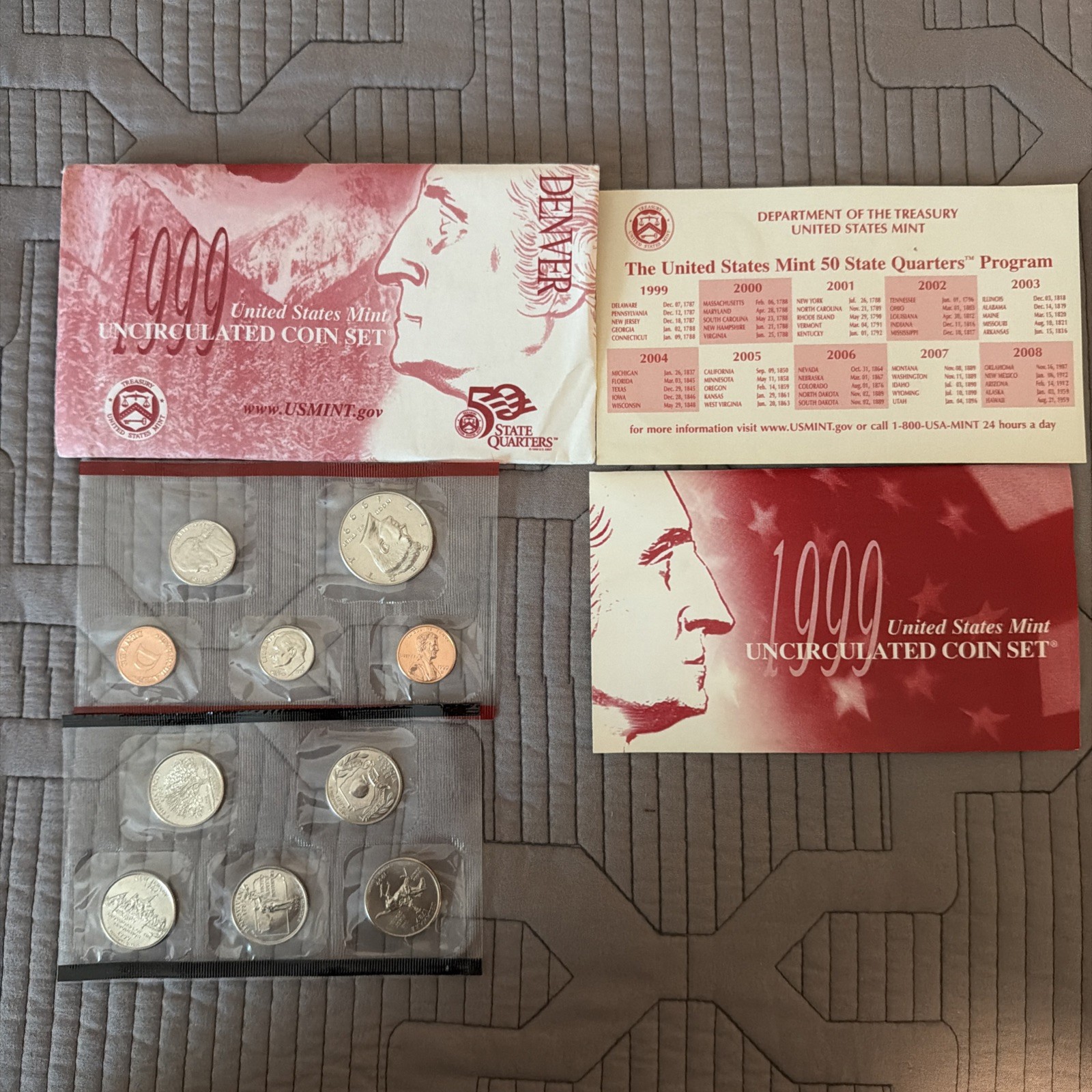 1999 D US Mint Uncirculated UNC Clad Complete Coin Set 10 Coins