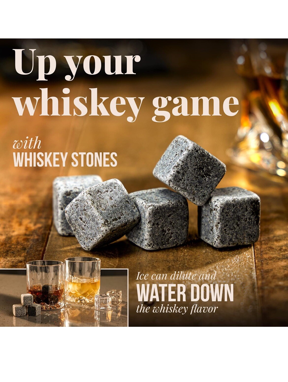 Mixology & Craft Whiskey Stones Cube Shaped Granite Chilling Whiskey Rocks Set