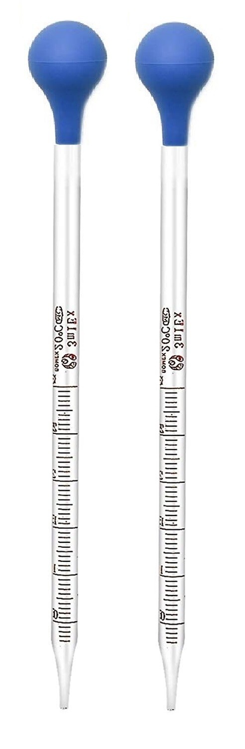 2Pk 3ml Glass Graduated Dropper Pipettes Lab Dropper with Red Rubber Cap & Scale
