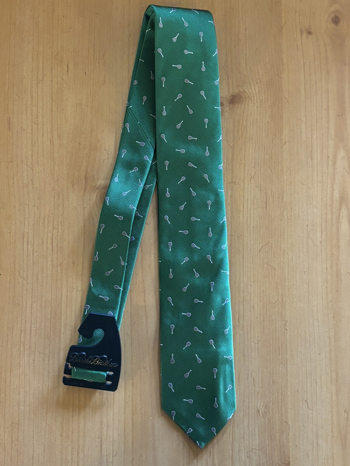 Brooks Brothers Green Tie With Tennis Rackets 100% Silk Men's Necktie 58''