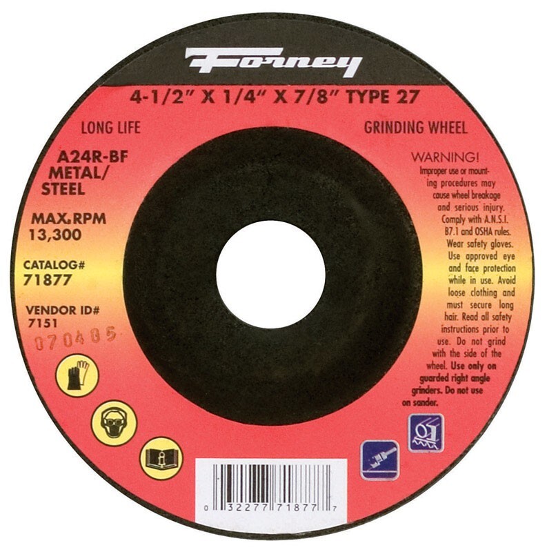 Forney 4 1/2" X 1/4" X 7/8" Type 27 Aluminum Oxide Metal Cutting Wheel 1 pc