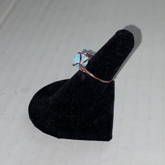 Opalite Gemstone Copper Wire Design Ring Size 8.5