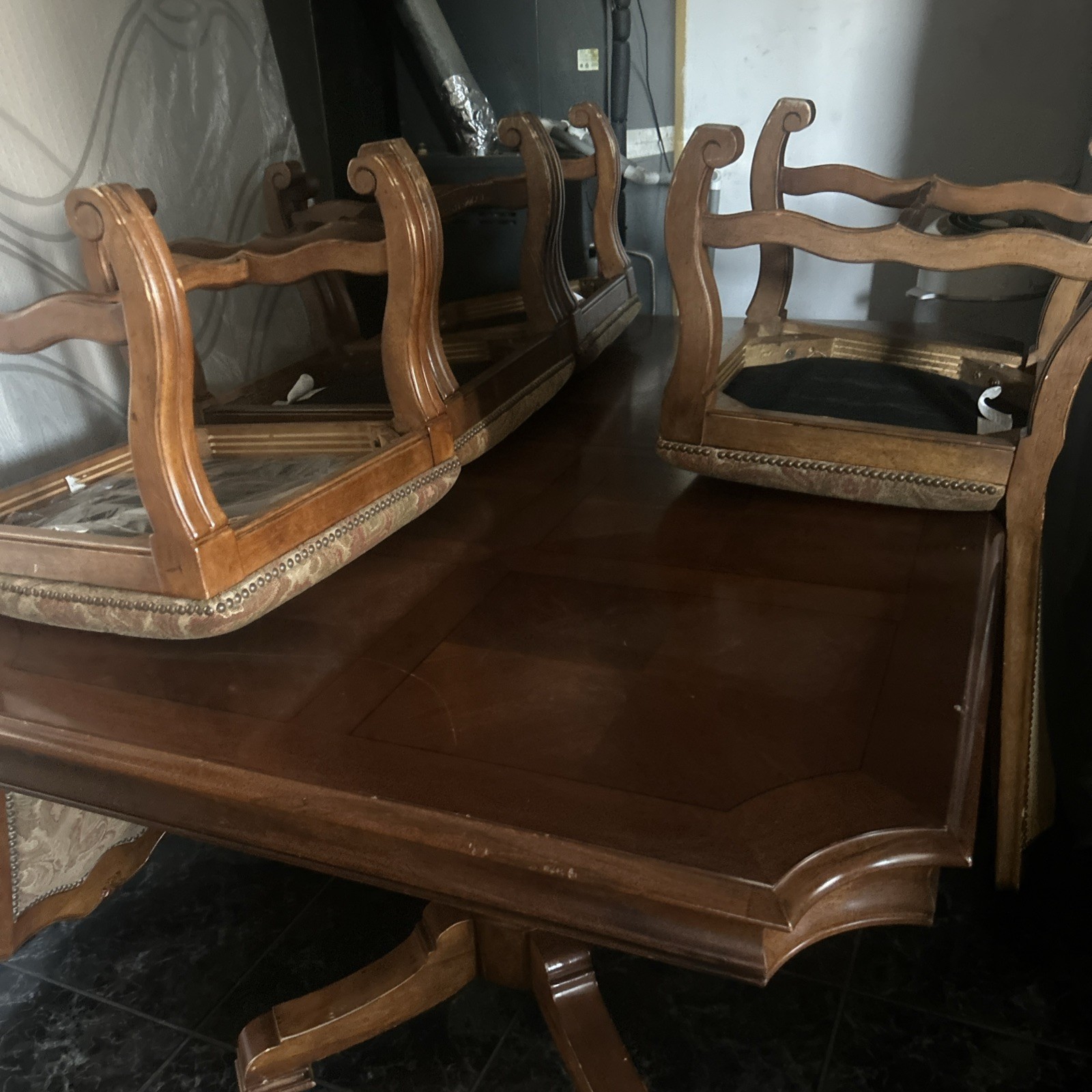 Bernardhart Wood Pedestal Table with Matching 6 Chairs Set
