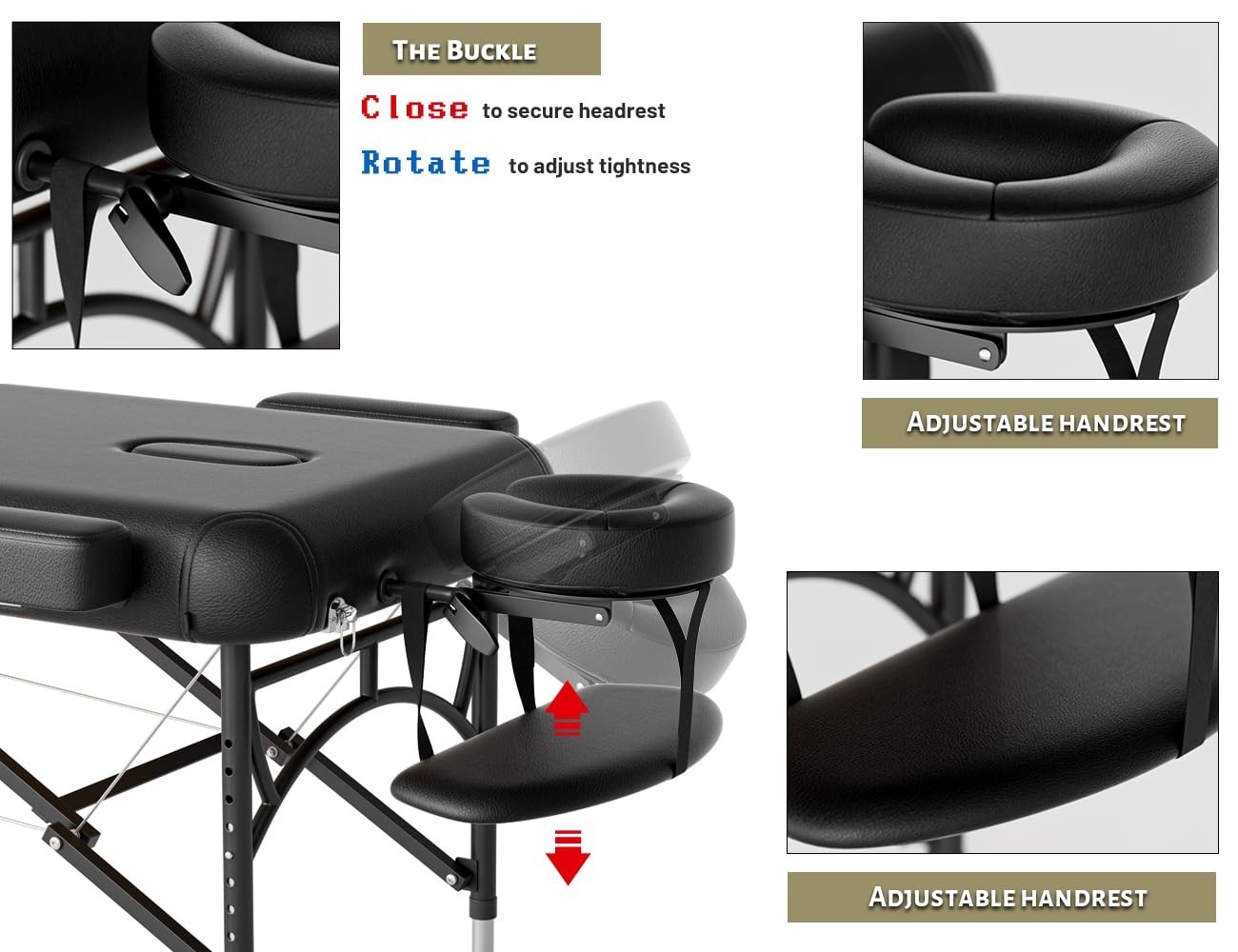 Portable 3-Fold Massage Table - Premium Memory Foam, Adjustable Height, 1100LBS