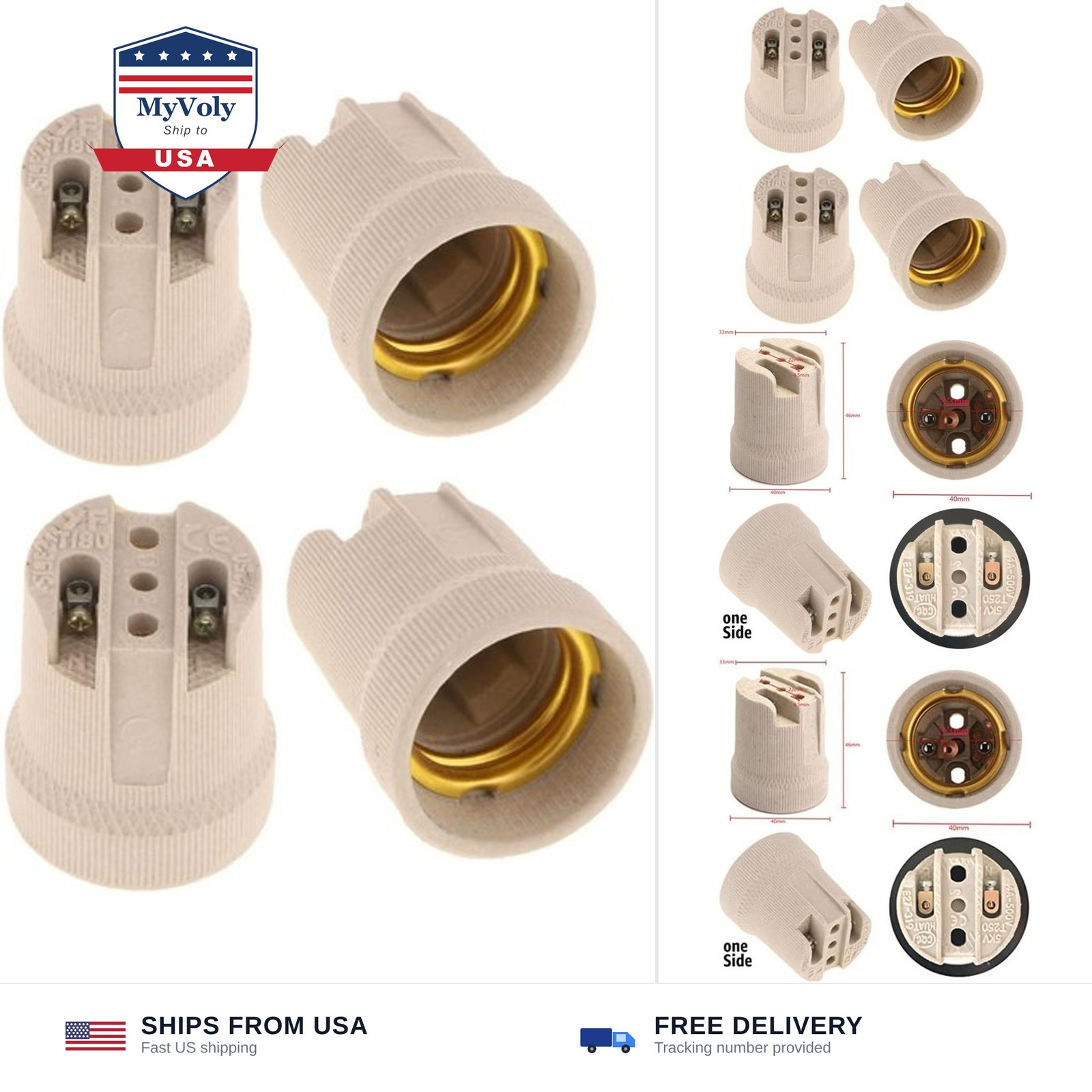 E26 E27 Light Sockets, E27 Lighting Porcelain Fixture Socket, Screw High Temp...