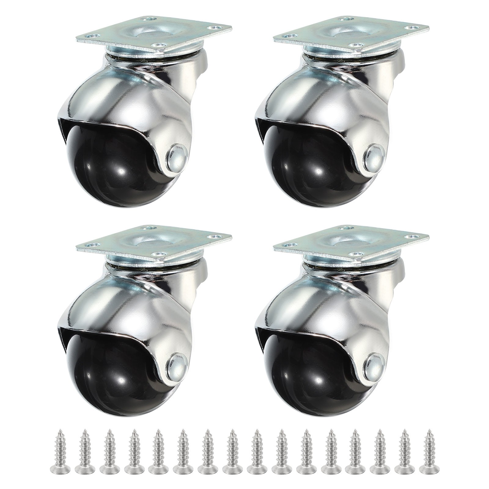 4Pcs 2 Inch Ball Casters 360° Rotating Top Plate Wheels for Furniture Chrome