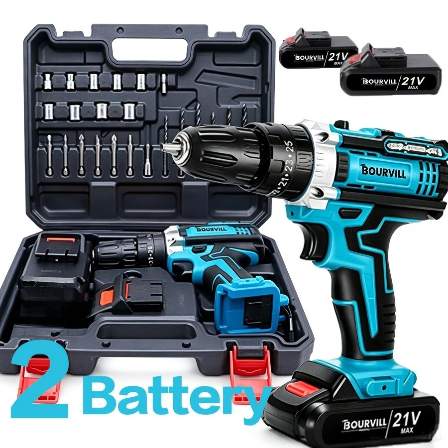 Rechargeable Electric Drill, Equipped With Drill, LED Lighting, Portable Multi-f