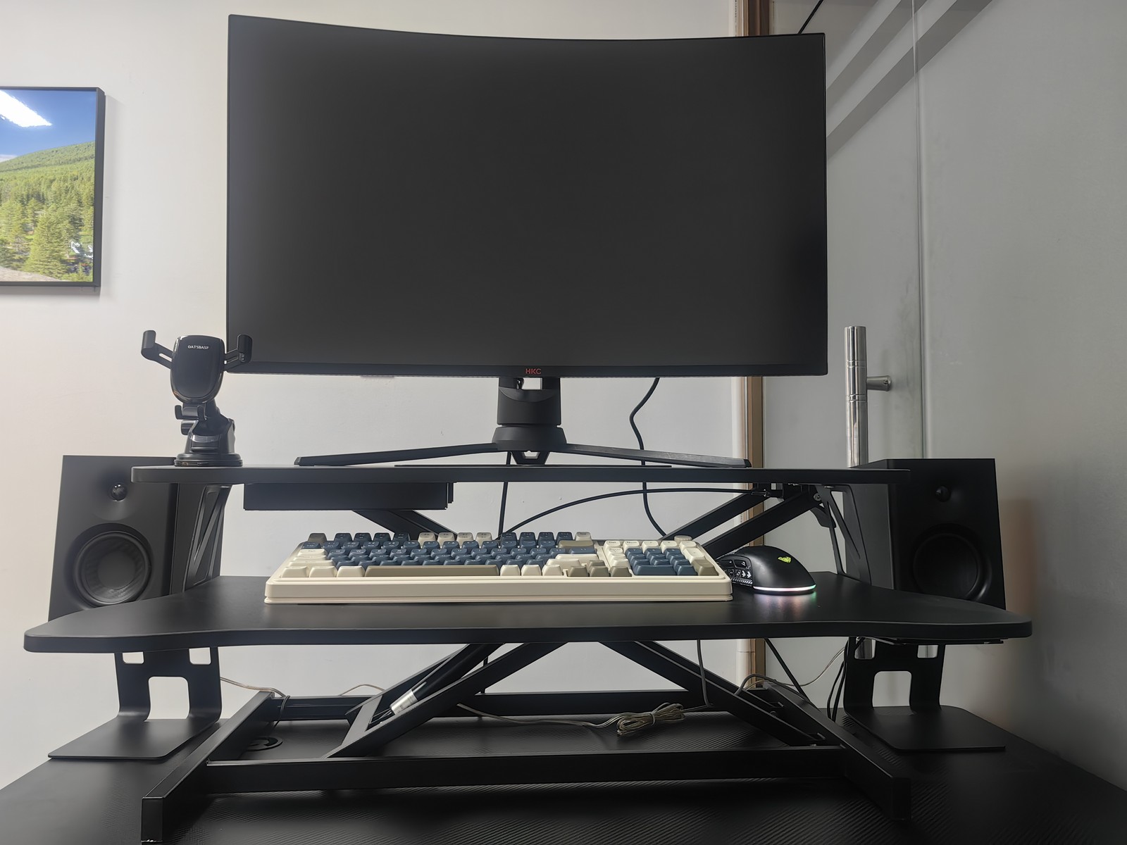 32 Inch Height Adjustable Sit Stand Desk Converter Riser Black