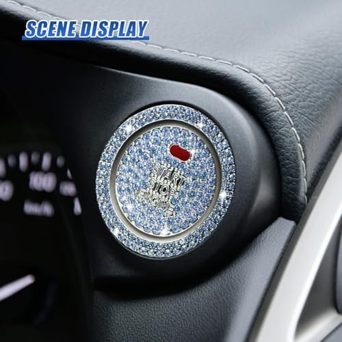 Bling Car Engine Start Ring Sticker, Anti-Scratch Auto Key Ignition Button Blue