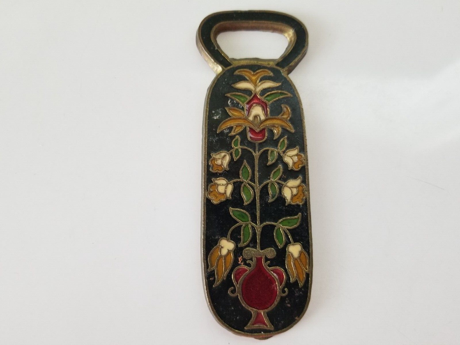 Metal Cloisonne Flower Design Bottle Opener 4 1/2"