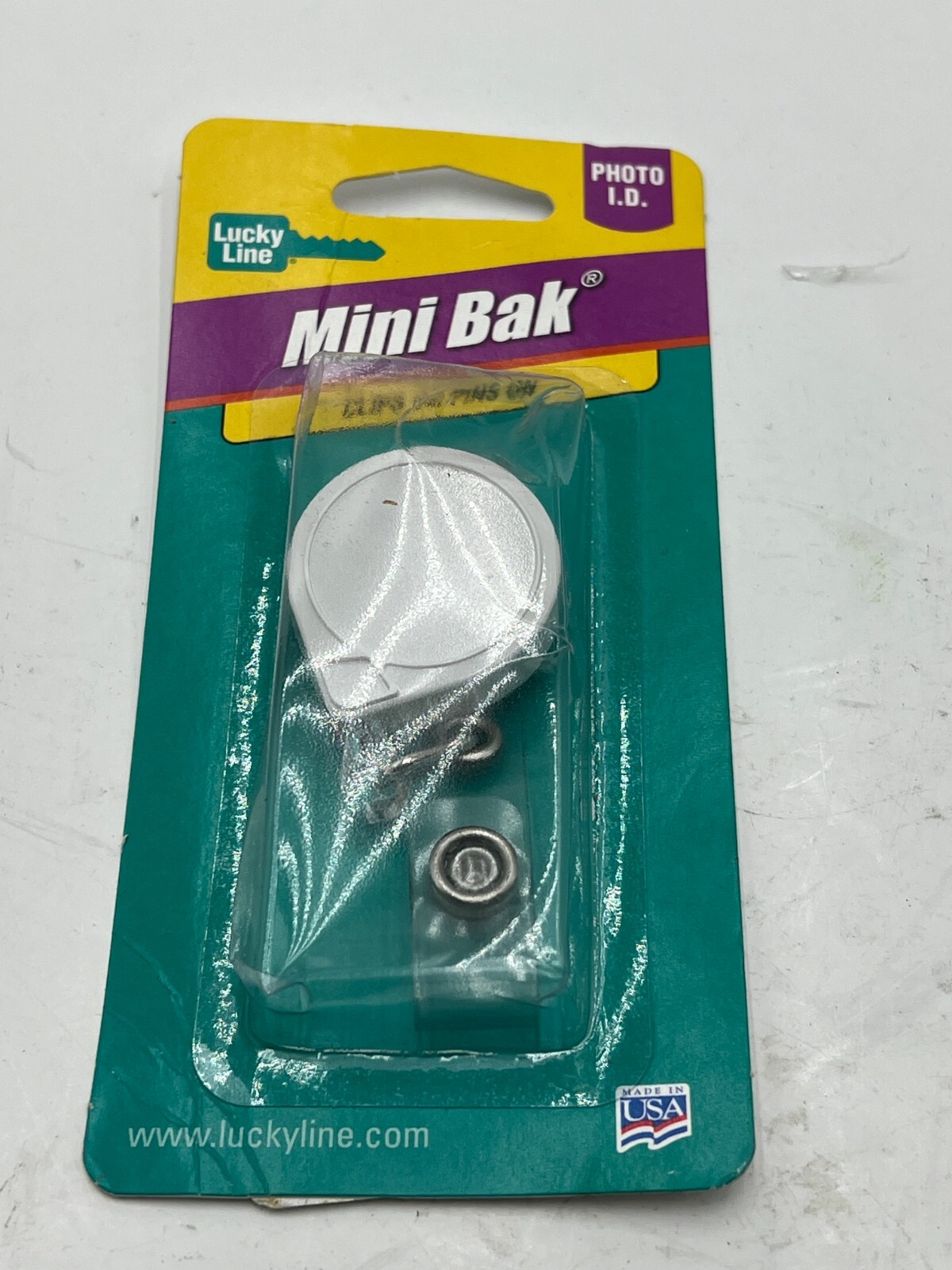 Lucky Line Mini Bak Badge/Photo I.D. Holder, Clip On, White