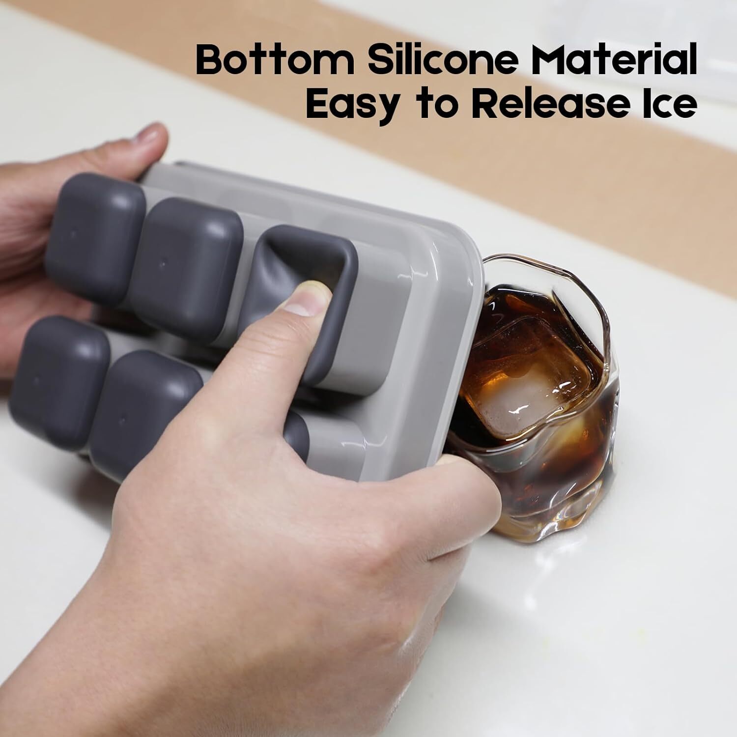 Ice Cube Tray,2 Pack Silicone & Plastic Ice Trays for Freezer