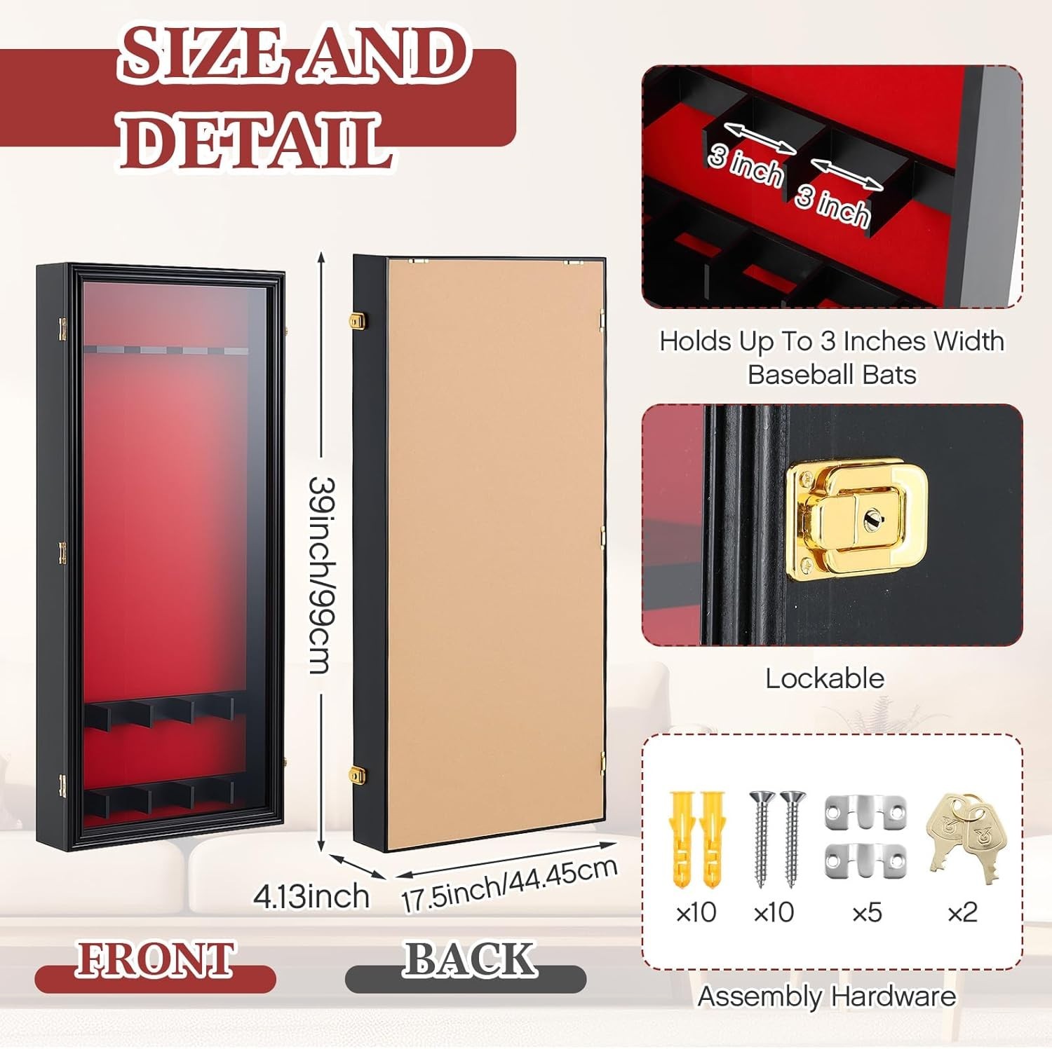 Baseball Bat Display Case Wall Mounted Shadow Box Vertical or Horizontal UV P...