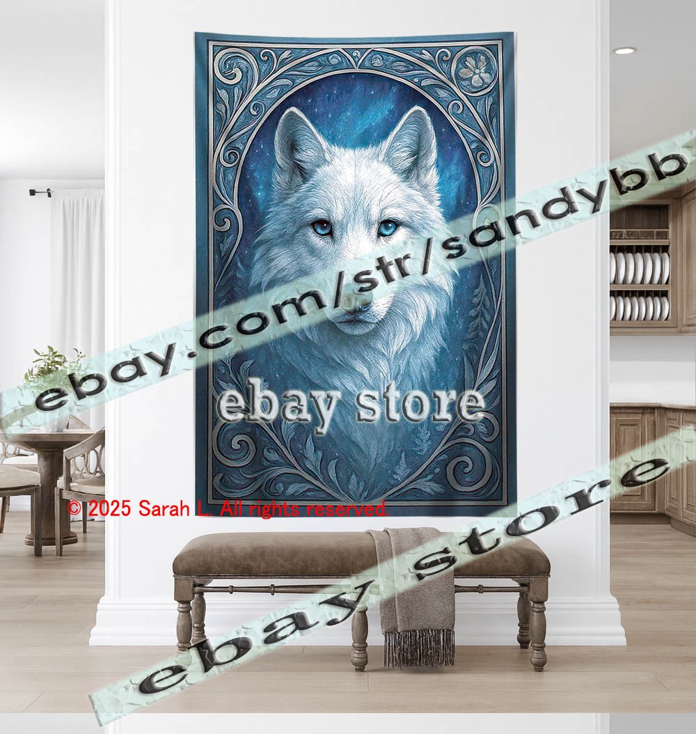 Northern Moon Wolf Dream Tapestry lunar fantasy lodge hangings 59X82 in