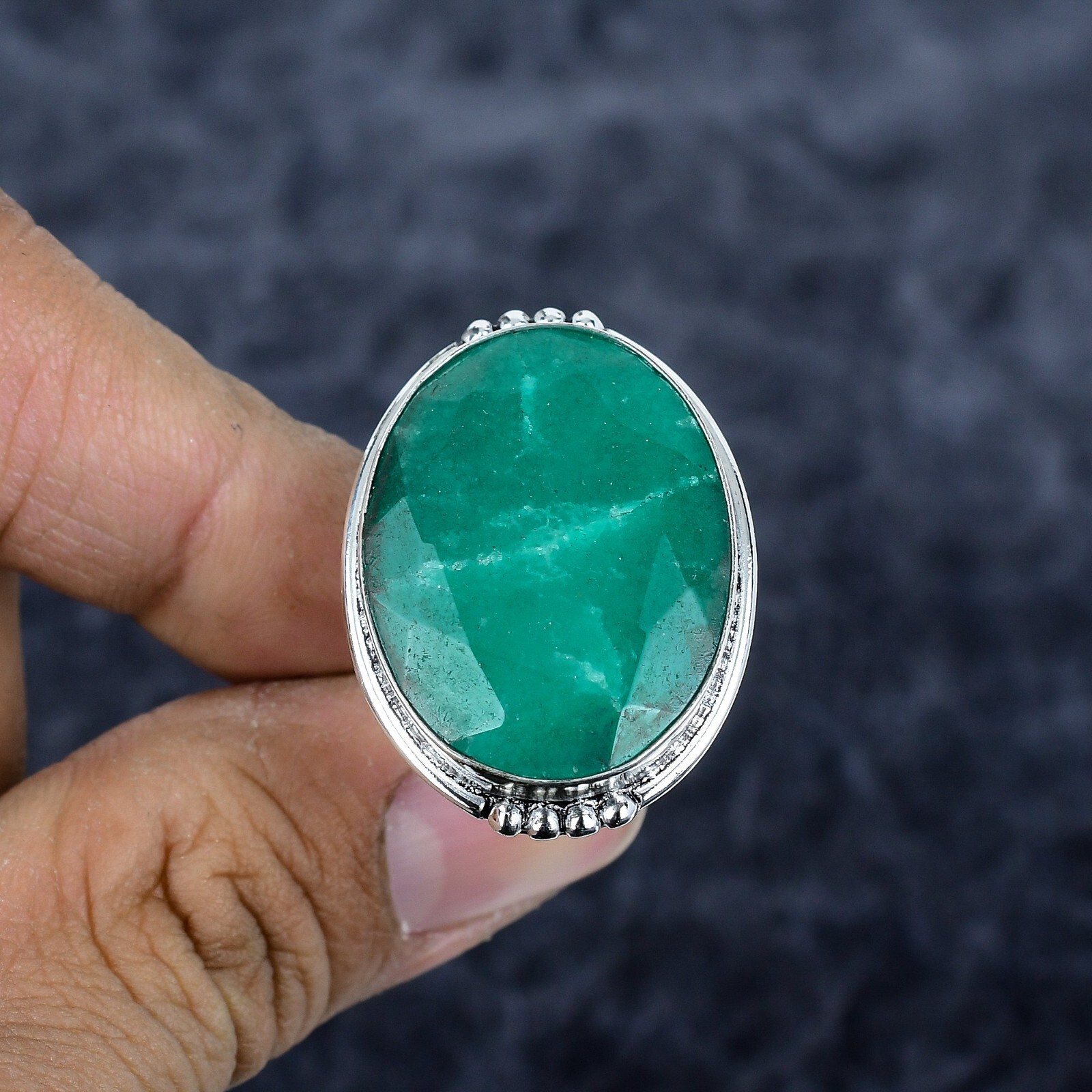 Emerald Lab Created Gemstone Handmade 925 Sterling Silver Ring Gift For Her
