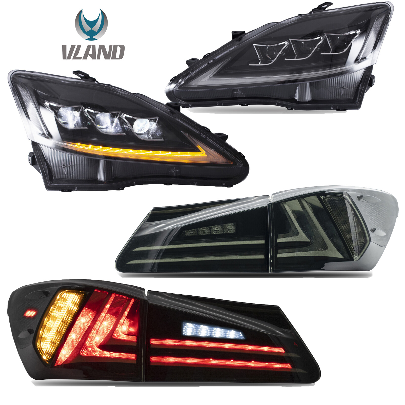 VLAND Full LED Headlights Tail Lights For 2006-13 Lexus IS 250 350 ISF Sequentia