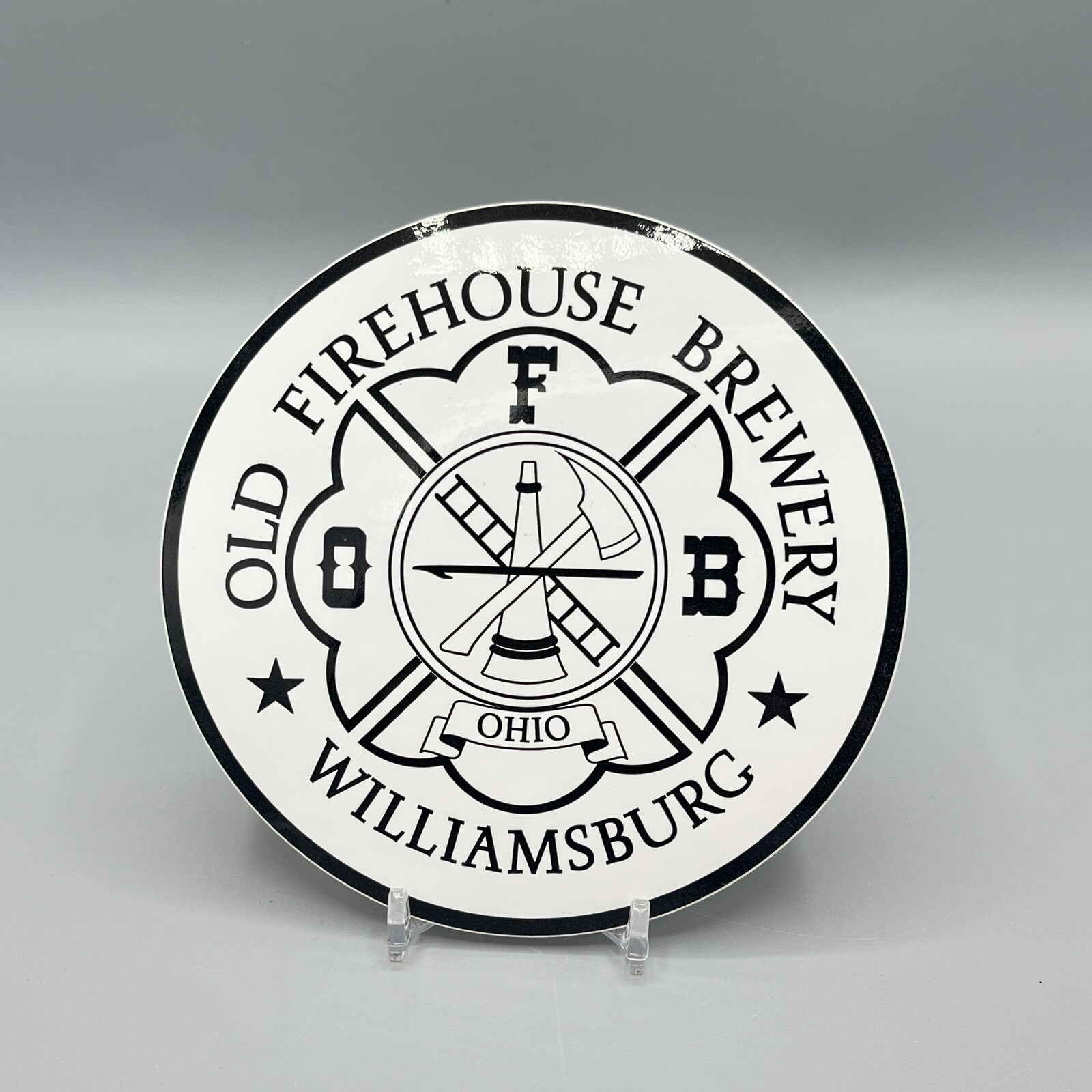 Old Firehouse Brewery Logo Williamsburg Ohio 4.75" Round Sticker