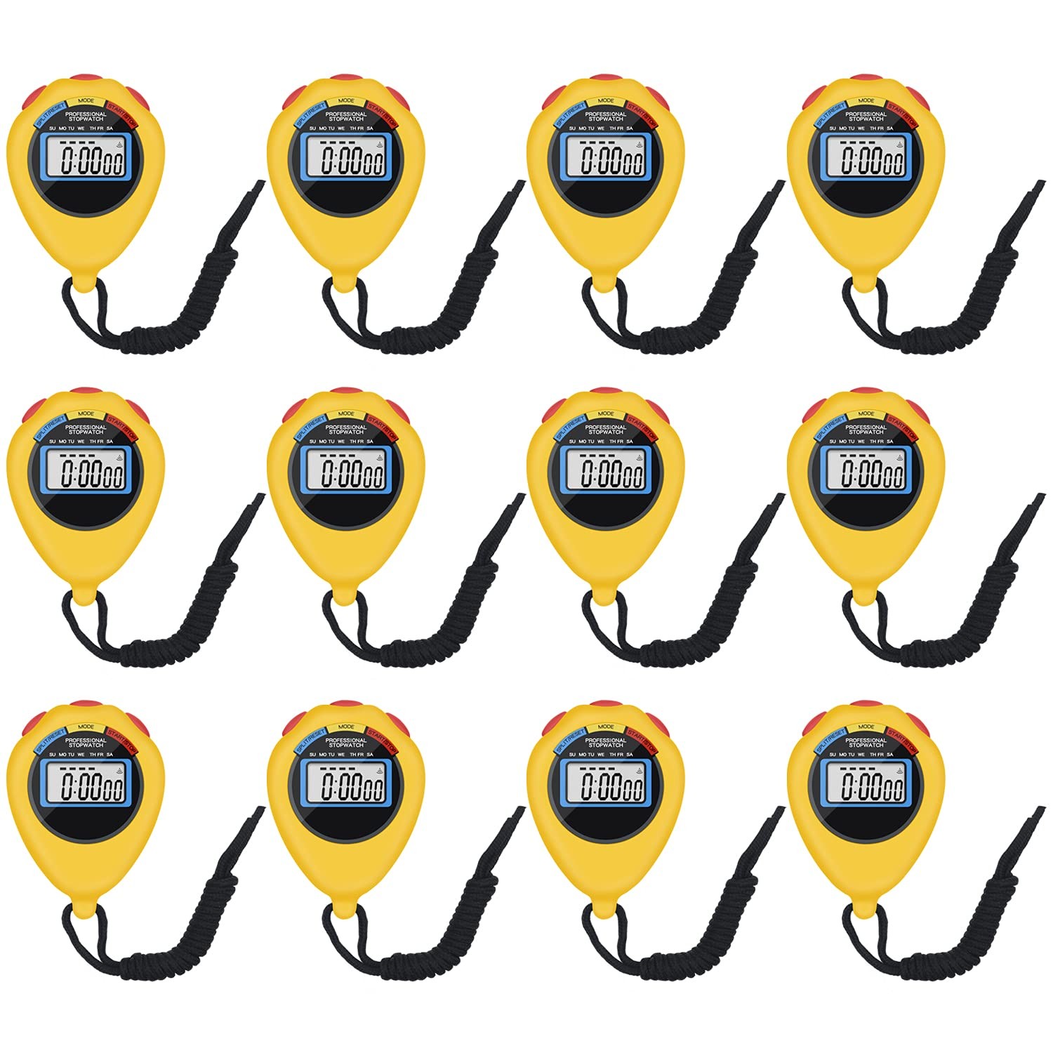 12 Pack Multi-Function Electronic Digital Sport Stopwatch Timer, Large Displa...