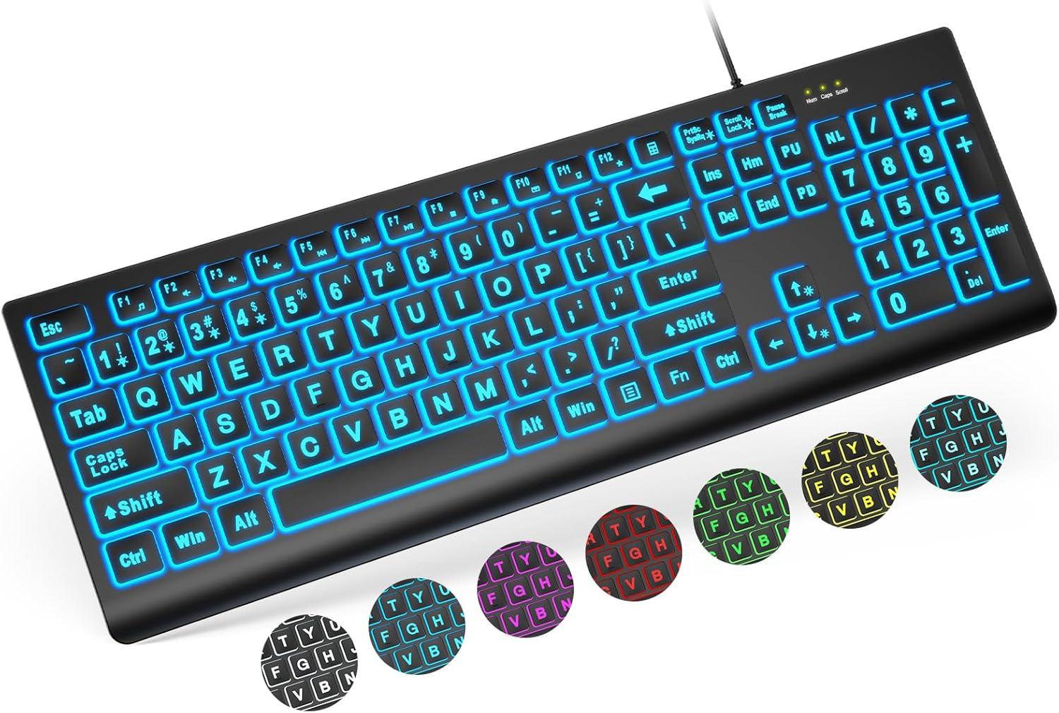 Large Print Backlit Keyboard, Wired USB Lighted Computer Keyboard