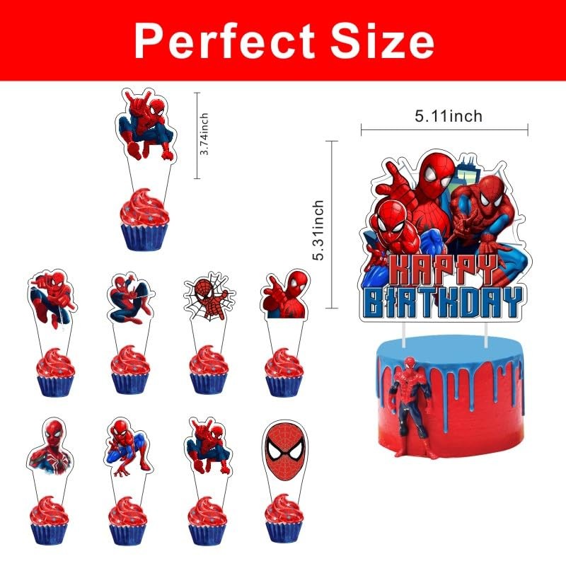 25pcs Spider Cake Decorations with 1pcs Cake Topper, 24pcs Cupcake Toppers for
