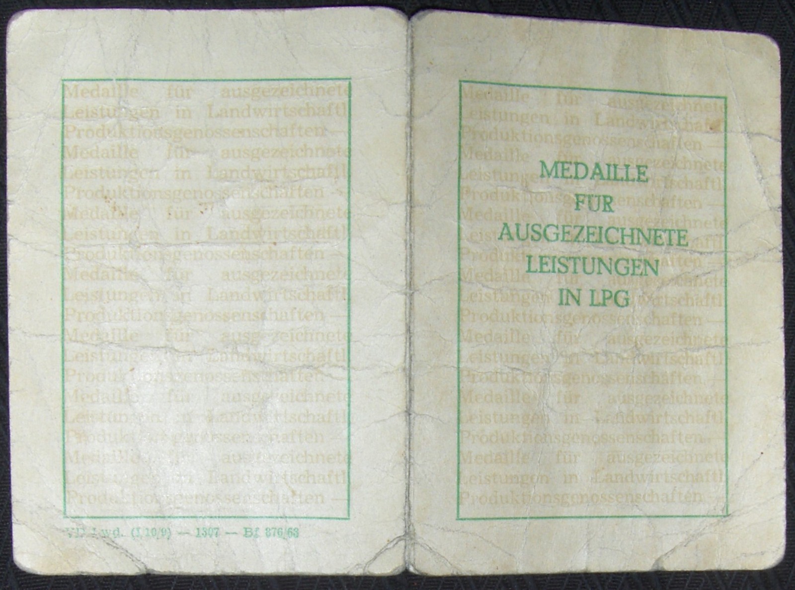German certificate medal For Outstanding Achievements In LPG to Soviet male 1969