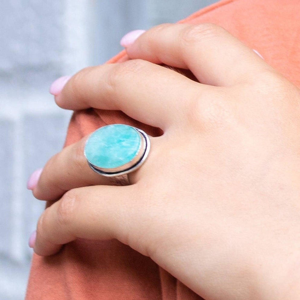 Kashi Semiprecious Oval Stone Ring Amazonite Adjustable