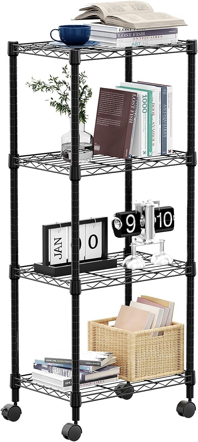 4 Tier Stackable Storage Kitchen Wire Shelves Steel Organizer Pantry Garage Rack