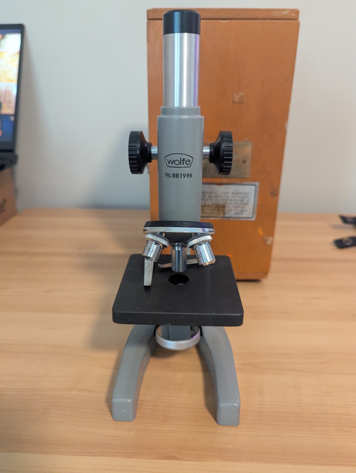 Vintage Wolfe Microscope With 5x, 10x, 30x Objectives And Case