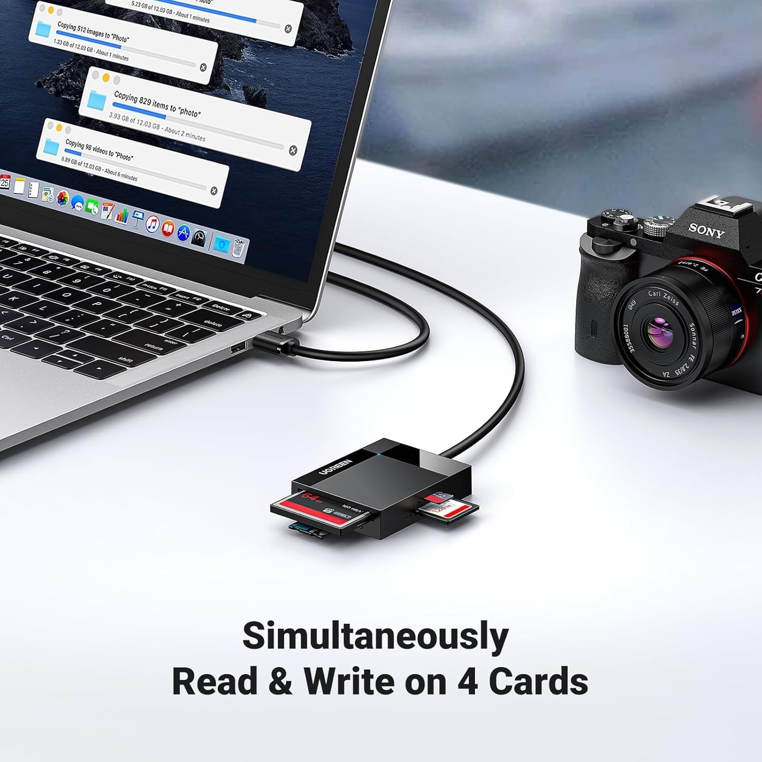 SD Card Reader USB 3.0 Card Hub Adapter 5Gbps Read 4 Cards Simultaneously CF, C