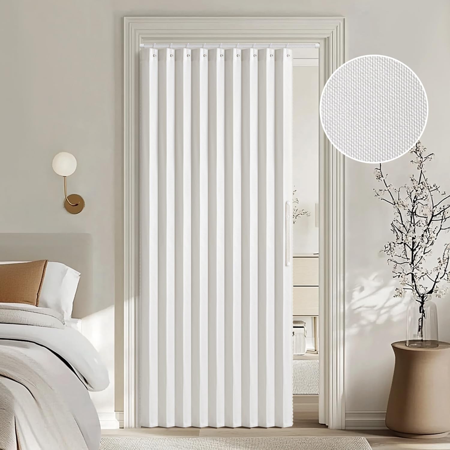 Accordion Style Magnetic Folding Door Curtains 39"W x 78"L (Pack of 1) White
