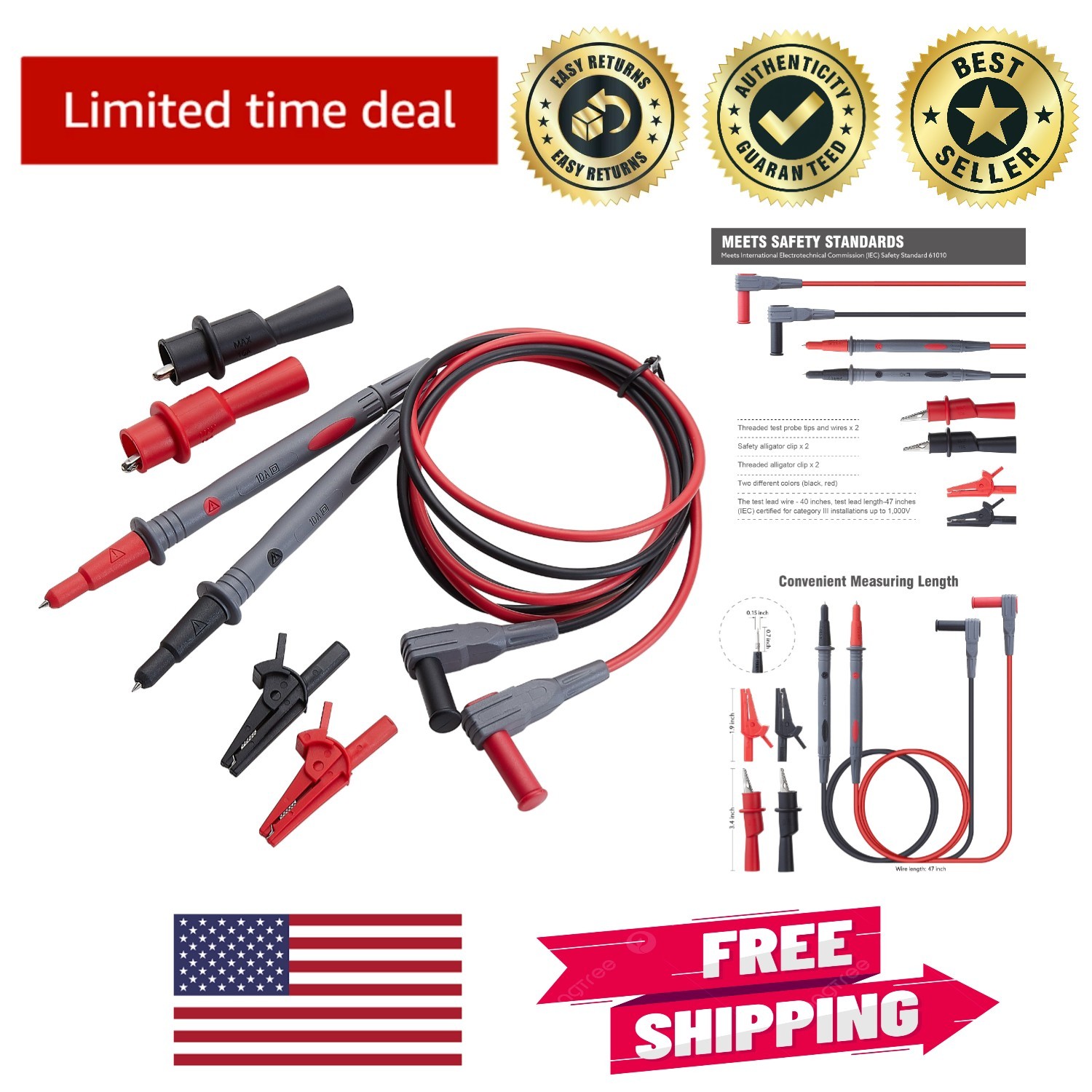 All-Weather Multimeter  Leads with High-Voltage Alligator Clips and