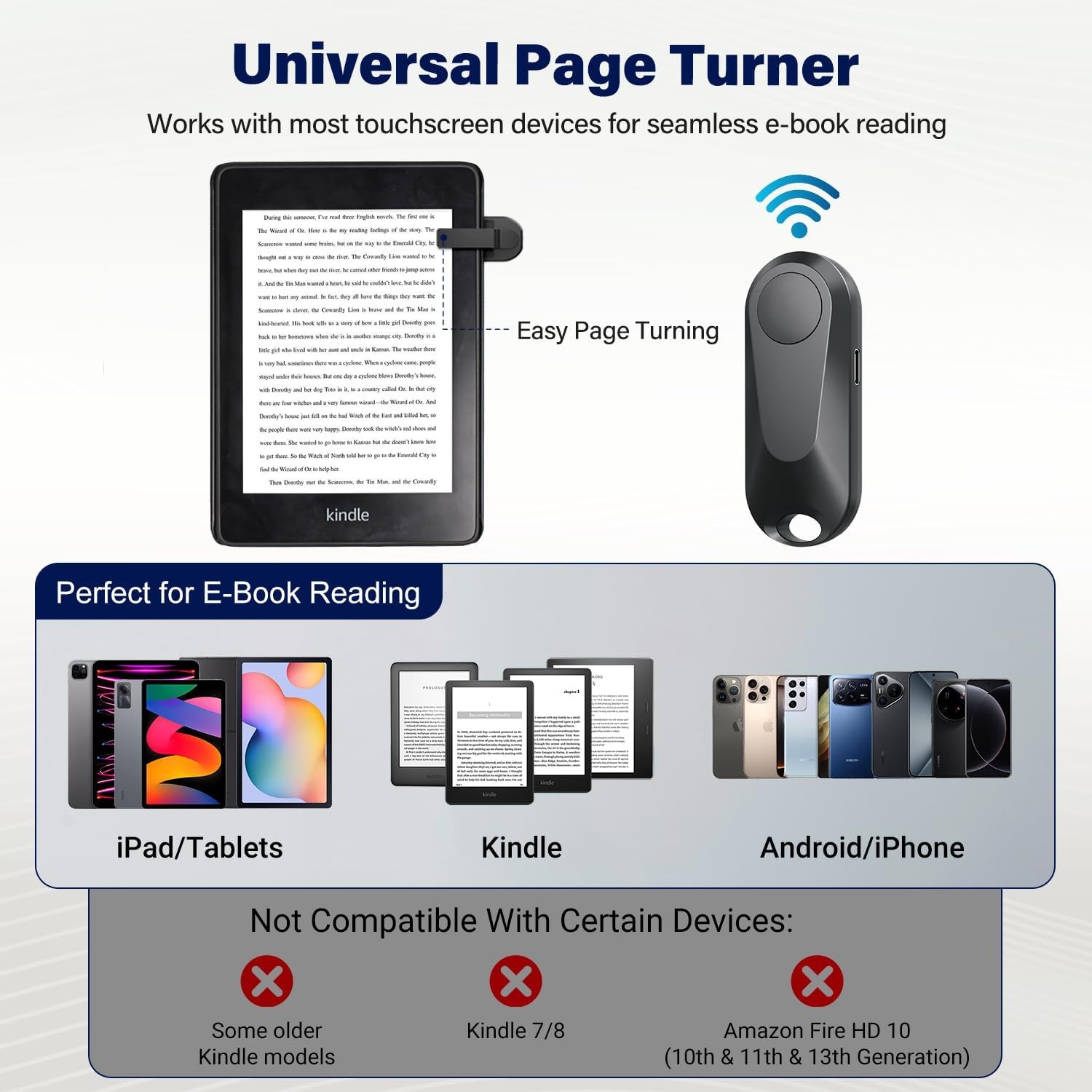 Page Turner Clicker for eReaders, Tablets & Cameras, w/ Wrist Strap & Bag