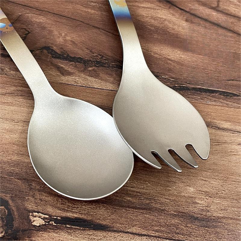 Pure Titanium Long Handle Spoon Spork Lightweight Portable Cutlery EDC Flatware