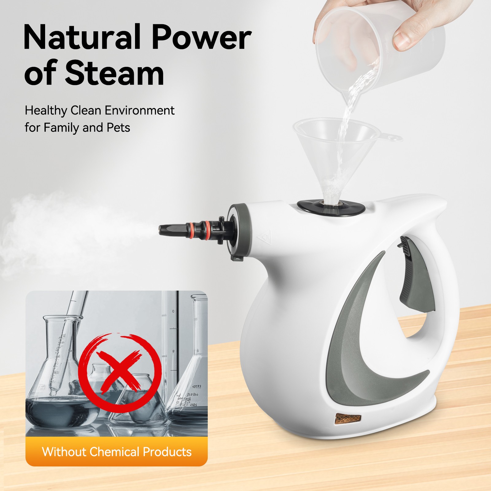Handheld Steam Cleaner, Pressurized Multi-surface Natural Steam Cleaner